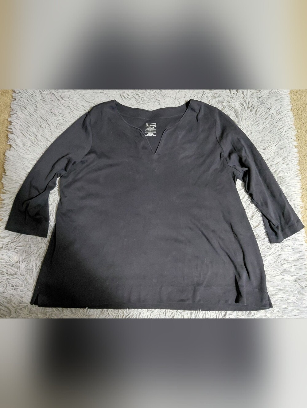 L.L.Bean Black V-Neck 3/4 Sleeve Top Size 1X